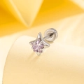 Silver four-pointed star stud earring with a purple gemstone and screw back - Purple (Single Piece)
