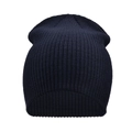 Close-up of thick ribbed knit texture on a navy blue winter beanie for outdoor warmth - Navy Blue