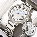 Skeleton mechanical watch for men with silver stainless steel and diamond-set bezel - White Dial Silver Steel Style (A48银刚白面)