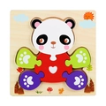 Cartoon panda wooden peg puzzle for toddlers with colorful blocks on natural wood base - Snap Puzzle-Panda (卡扣JM-熊猫)