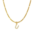 Gold titanium steel necklace with sparkling crystal letter U pendant in minimalist style - Letter U / Gold