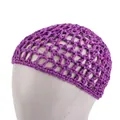 Close-up of the purple crochet hair net featuring a dense diamond mesh structure - Taro Purple