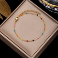 Chic gold-plated chain bracelet featuring vibrant colorful beads and adjustable clasp - Gold Thin Chain with Colorful Beads