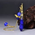 Hexagonal Lapis Lazuli crystal point pendant with golden filigree cap and wing charm - Gold Lapis Lazuli