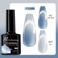 Macro shot of thermal cat eye nail gel showing color change from deep blue to light grey - Thermal Cat Eye Gel 06 (MY006)
