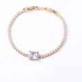 Bracelet tennis doré avec zircon carré central et longueur de 19 cm pour femme - 16K Or Carré Zircon Blanc