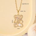 Golden bear pendant necklace with multi-color zircons and pearl detail on a 40cm chain - Bear Gold (2797)
