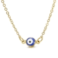 Golden stainless steel necklace with blue and white enamel evil eye lucky charm pendant - Light Blue Evil Eye Style (KN198126-Z)
