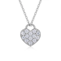 Elegant 925 sterling silver heart locket necklace with sparkling pave-set zircons on white - Heart Pave Set Style (P15493) + GRA Certificate