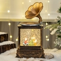 Vintage phonograph Christmas music box snow globe with festive Santa and LED lights - Vintage Gramophone House Santa