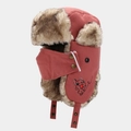 Cappello da aviatore invernale con maschera in tessuto rosso e fodera in ecopelliccia - Taglia unica / Rosa Antico