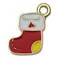 Christmas stocking enamel pendant charm with red and white oil drip for DIY jewelry - Christmas Sock B 15x13mm