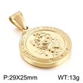 Colgante de San Cristóbal en acero inoxidable con baño de oro de 18K, moneda, 29x25mm - Estilo de Relieve Redondo Dorado (KP100140-Z)