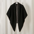 Detail of a soft black knit shawl with beige zigzag edge hanging on a white floral hook - Black (YR248-1#)