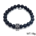 Beaded bracelet with 8mm volcanic stone and matte black agate featuring a square metal charm - Letter O (KB122511-Z) / 8mm