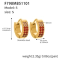 Gold-plated C-shaped stainless steel earrings featuring red and pink zircon gemstones - Red Zirconia Earrings - Small
