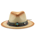 Bohemian straw cowboy hat with colorful ethnic beads, turquoise stone and tassel details - M (56-58cm) / Beige Brown Orange Gradient (02)