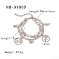 Detail view of silver double-layered stainless steel bracelet with Sagittarius pendant - Sagittarius Style (NB-B1089-SS)