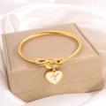 Titanium steel heart bangle with gold finish twisted rope design and letter Y charm - Letter Y
