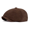 Dark brown newsboy cap with vintage herringbone tweed pattern in a classic style - One Size Adjustable / Coffee
