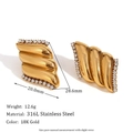 Gold-plated stainless steel wave earrings with zircon stones and dimensions 20x28.6mm - Rhinestone Angel Wing Stud - Gold