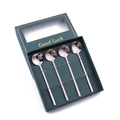 Set of four polished stainless steel coffee spoons in a green 'Good Luck' gift box - 13cm Round Spoon-Silver+Green Box / Silver/Green Box/4PCS