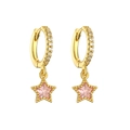 Elegant gold plated hoop earrings featuring pink star zircon pendants and micro pave stones - Gold Pink Zircon Star 1 Pair
