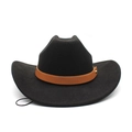 Detail of black wool felt cowboy hat with brown leather band and metallic studs - M (56-58cm) / Black