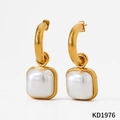 Minimalist gold hoop earrings featuring square white pearl pendants, model KD1976 - Gold (KD1976)