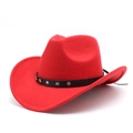 Detail of red cowboy hat featuring a black faux leather band with metal star studs - M (56-58cm) / Red
