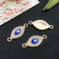 Golden evil eye connector charms with blue stones and rhinestones for DIY jewelry making - KC Gold - Evil Eye Long Connector - 26x11mm