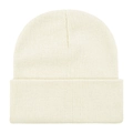 Minimalist cream white knitted beanie hat with fine vertical ribbed texture for winter - One Size / Light Khaki