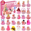Pink Christmas advent calendar with 24 different themed rubber ducks for kids' holiday fun - Christmas Pink Theme Advent Calendar (XT-96-4 (Box Size 31.2*22.6*5.8))
