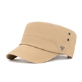 Khaki cotton cadet cap with metal vent holes and side decorative metal logo badge - Adjustable / Khaki
