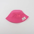 Kids' fuchsia bucket hat with decorative bow and woven label in a flat lay view - CM8006 Embroidery Bow Series / Pink