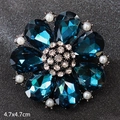 Deep blue crystal flower brooch with white pearls and rhinestones, size 4.7x4.7cm - Blue Crystal Flower