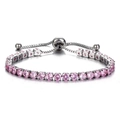 Detailed view of adjustable silver tennis bracelet with pink square-cut crystals - Silver - Pink