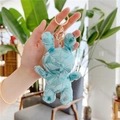 Blue plush bunny keychain with gold geometric patterns and metallic clasp - Gold Lobster Clasp / Green (Light Blue)