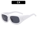 Retro square white sunglasses with wide temples and dark lenses for summer, model C4 - White Frame Gray Lens