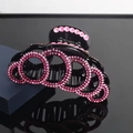 Classic large black hair claw clip with sparkling pink rhinestones on a reflective base - Pink Rhinestone