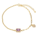 Elegant S925 sterling silver gold-plated bracelet with rectangular purple gemstone - Gold Plated Natural Amethyst