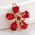 Exquisite gold-plated flower pendant with micro-inset red drop-shaped zircon crystals - S116-12 Gold Red Teardrop Flower