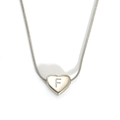 Polished silver stainless steel heart necklace with letter F on snake chain - Letter F (S143S-F)