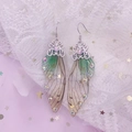 Elegant S925 silver cicada wing earrings with green gradient and sparkling crystals - New Green Rhinestone-Silver