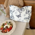 Trousse à maquillage avec motif papillon en dentelle et tissu texturé chic - Noir (Papillon Noir)