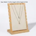 Bamboo wood necklace display stand with beige velvet pad and precise dimensions - Beige Velvet - 6 Slot Wide Stand