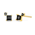 Minimalist S925 silver needle gold stud earrings with square and round black zircon stones - Gold Square Round Black Gem