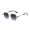 Occhiali da sole poligonali in metallo dorato con lenti sfumate e aste bicolore - C2 Oro Doppio Grigio (Montatura Dorata Lente Grigia Sfumata)