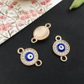 Golden alloy devil eye double hole jewelry connector with blue stones and rhinestones - KC Gold Large Round Eye Connector (19x12mm)