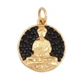 Detailed view of a gold-plated Buddha pendant featuring black cubic zirconia pavé - Black CZ Round Buddha L023031 Gold